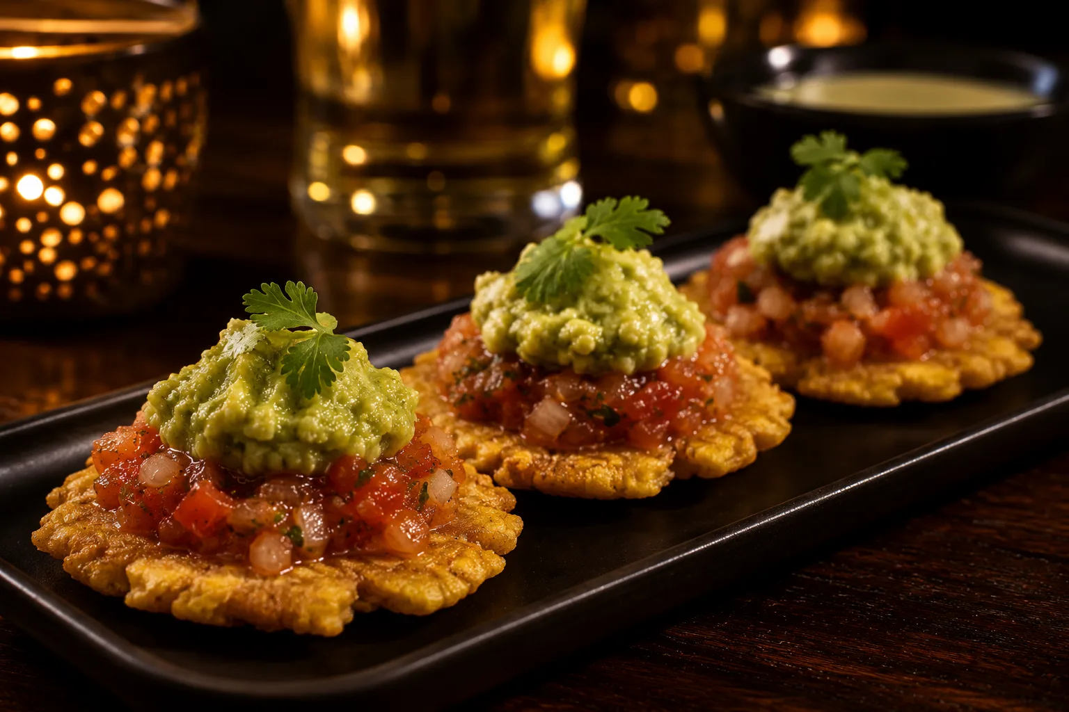 Patacones con hogao y guacamole